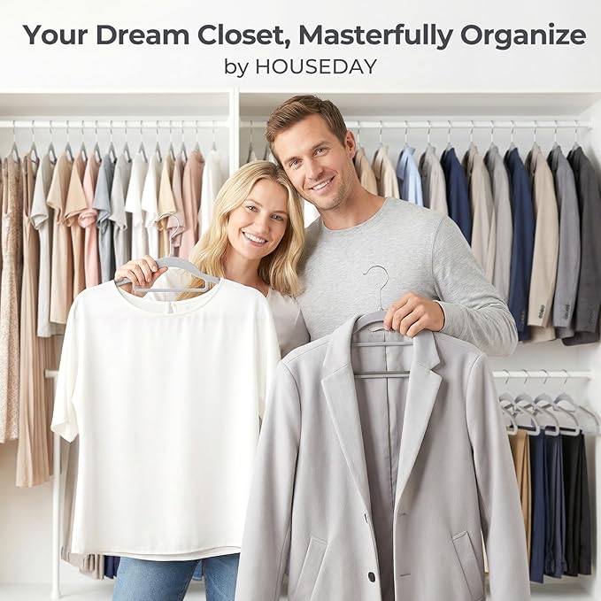 HOUSE DAY Plastic Hangers 100 Pack, Grey Clothes Hangers Non Slip with Rubber Grip, Heavy Duty Hanger with 360º Swivel Metal Hook, Ultra Thin Hanger Space Saving for Closet Organizer