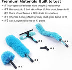 Ceiling Fan Duster Kit – 5-in-1 Bendable & Dual-Sided Heads – Washable Dusters for High Ceiling, Fans, Corners, Glass – Fits Standard ¾ Pole – Blue Cleaning Set