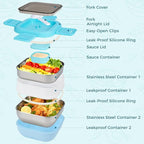 Sinnsally Bento Box Adult Lunch Box with Stainless Steel Container,Metal Lunchable Food Storage Container with Sauce Jar (Blue)