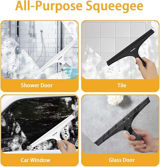 All-Purpose Shower Squeegee for Glass Doors, Silicone Squeegee for Bathroom, Shower Doors, Mirrors, Tiles, 10 inch, White