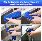 Cobweb Duster with Extension Pole, Washable Cleaning Duster Kit with 3 Duster Heads, Cobweb Duster, Corner Brush, Gap Dust Cleaner, Telescoping Pole for Ceiling Fan, Long Duster for high Ceilings