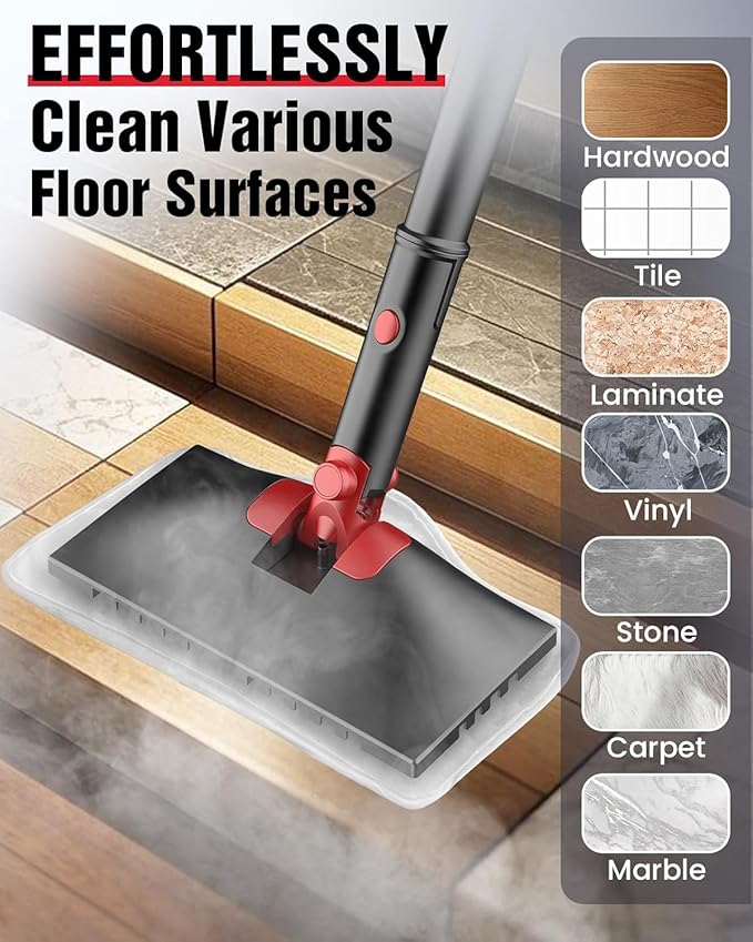 Steam Mop Cleaner Safe High-temp for Deep Cleaning, Lightest Detachable Floor Steamer with 2 Steam Mode 3 Adjustable Level Heavy Duty Powerful Handheld Steam Cleaner for Hardwood & Laminate Tile Grout