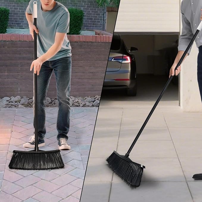 Outdoor Broom for Cleaning Floor - Heavy Duty Outdoor Broom, House Brooms for Sweeping Indoor, Outside Brooms for Cleaning Garages, Terraces, Porches, Sidewalkes and Deck, etc.(Black)
