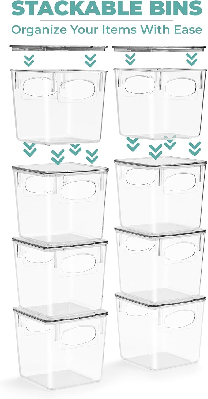 Sorbus Small Plastic Storage Bins (4 Pack) – Clear Bins for Kitchen, Pantry, Fridge, Cabinet, and Refrigerator – Stackable Storage Containers for Home Organization