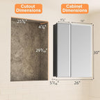 26x30 Inch Medicine Cabinet with Mirror, Aluminum Bathroom Mirror Cabinet, Beveled Edge Mirrored Double Door, Adjustable Shelves, Surface or Recessed Mount Mirrors with Storage,Black