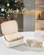 Vlando Jewelry Travel Case,Travel Jewelry Organizer with Clear Velvet Jewelry Bags Zipper Pouch for Women Girl Gift- 8Pcs White