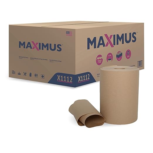 Maximus X1112 Heavyweight 10" Recycled Paper Towels with Superior Absorbency, Natural Commercial Paper Towels Rolls Suitable for Office, Restaurant, and Healthcare Facilities, 6 Rolls Per Case