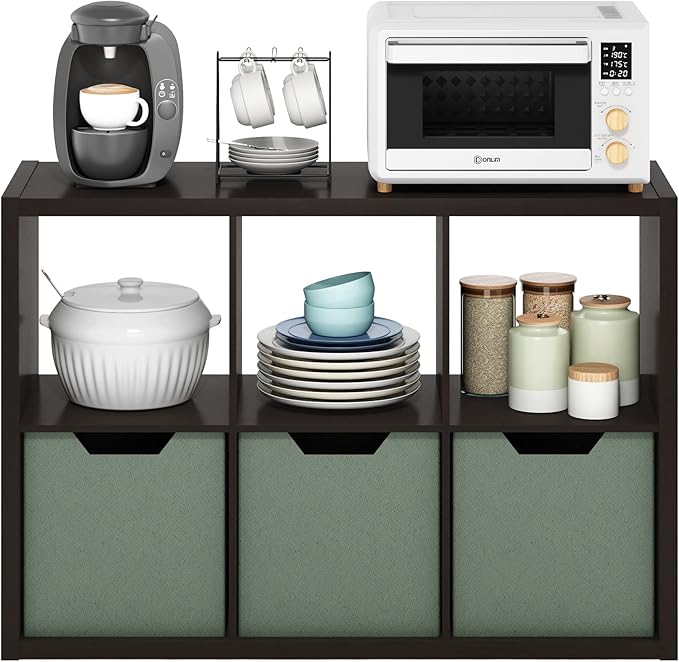 Furinno Cubicle Open Back Decorative Cube Storage Organizer, 6-Cube, Black Dark Oak