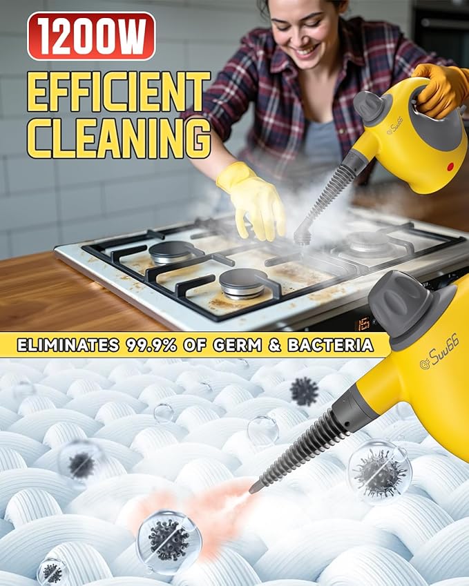 Handheld Steam Cleaner with Safety Lock, 500mL Large Tank & 19PCS Accessories - Multi-Surface Deep Cleaning for Kitchen, Bathroom, Car, Sofa - Removes Stubborn Grime, Sanitizes Surfaces (Yellow)