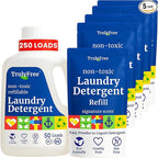 Natural Laundry Detergent for Sensitive Skin | Eco Friendly, Plant Based, Baby Clothes Safe | Clean & Easy Powder to Liquid, 5 Pack Detergent + 1 Refillable Jug | Signature Scent 250 Loads