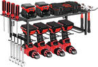 Lisgicabin Power Tool Organizer Wall Mount, Heavy Duty Drill Storage Rack with 4 Drill Holders and Drill Bit Rack, Efficient Drill Storage for Garage, Tool Room, and Workshop，2layer-Black