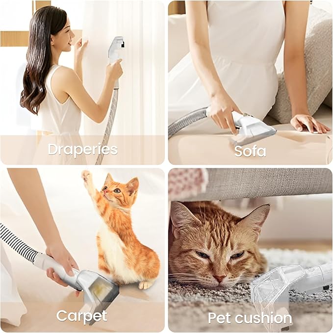 Portable Carpet Cleaner Machine with Dual Size Brushhead, Multi-Purpose and Upholstery Cleaner, Handheld and Small Deep Carpet Cleaning Machine, Spot Cleaner for Couch, Rugs, Car Seats and Pet Stains
