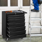 Tool Chest Cabinet, Large Capacity Metal Tool Box with Wheels and Cylinder Locking, Roll Around Storage Organizer Tool Cart for Garage, Redtool cabinets on Wheels (Black, 7-Drawer-Wheel)