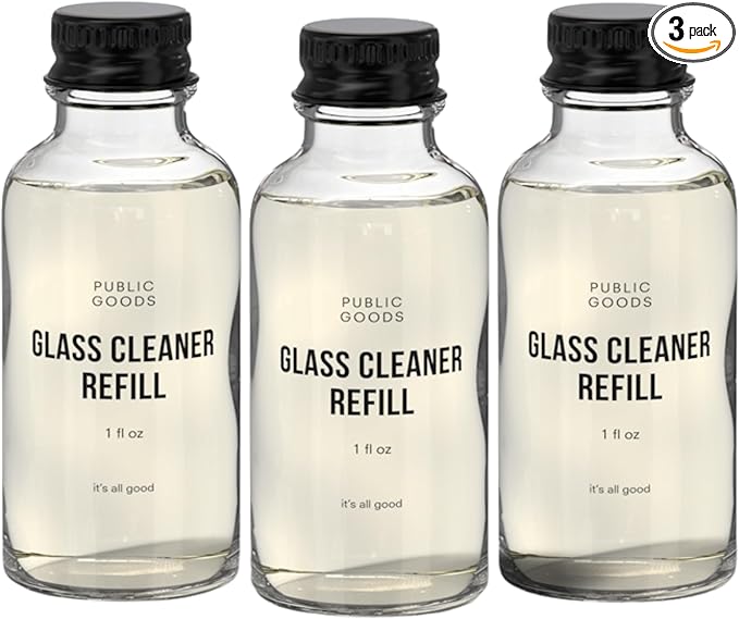 Public Goods Glass Cleaner Refill | Refill Concentrate for Windows, Mirrors, Glass Surfaces | Cruelty Free, Paraben Free, Vegan Friendly | 3 Pack - 24 Oz Diluted