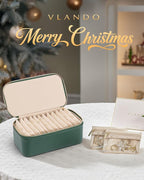 Vlando Jewelry Travel Case,Travel Jewelry Organizer with Clear Velvet Jewelry Bags 12Pcs Zipper Pouch for Women Girl Gift-Green