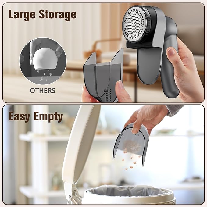 DBC Fabric Shaver, 3-Speed Lint Remover for Clothes LED Display, 15000r/Min Powerful Motor, Large Shaving Head Lint Shaver for Clothes, 6-Leaf Blades, Lint Ball, Furniture, Fuzz, Black & Silver