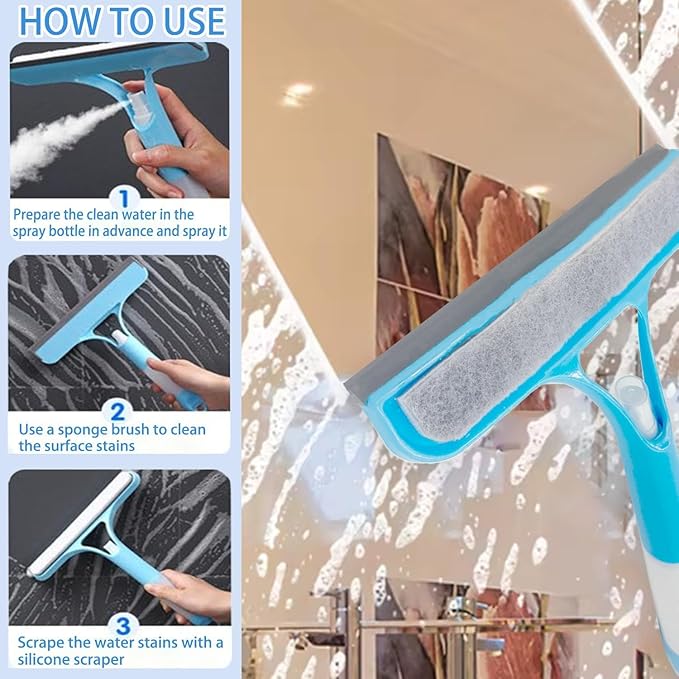 3 in 1 Spray Squeegee, 3 in 1 Window Cleaning Scraper, Window Squeegee with Sprayer for Home, Car, Tiles & Glass (White)