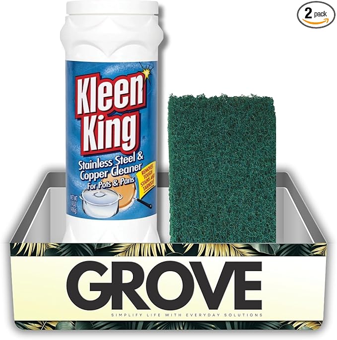 Kleen King Fresh Clean Scent Metal Cleaner 14 oz Powder Bundle with Scouring Pad – Cleans and Restores Stainless Steel, Cookware, and Metal Surfaces – Gift Set (2 Items)