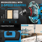 Cordless Drill, 21V Brushless Drill Tool Set with 2-Pack 2Ah Fast Charging Batteries, electric drill tool set, Screwdriver set for Home Renovation, Gardening Tools