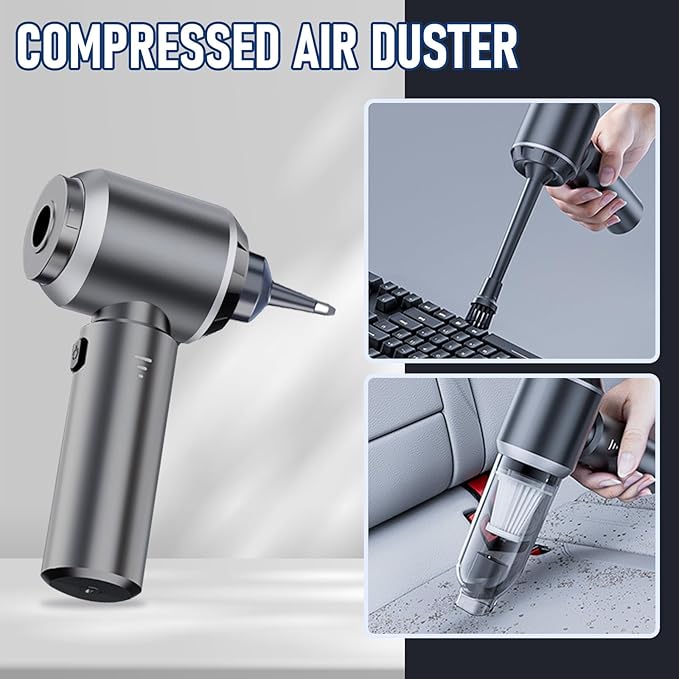 Car Vacuum Portable Cordless 20000PA High power Mini Vacuum Cleaner 4-in-1 Compressed Air Duster & Air Blower & Pump Hand Held Vacuum with Brushless Motor for Car, Home, Office,Camping (Silver)