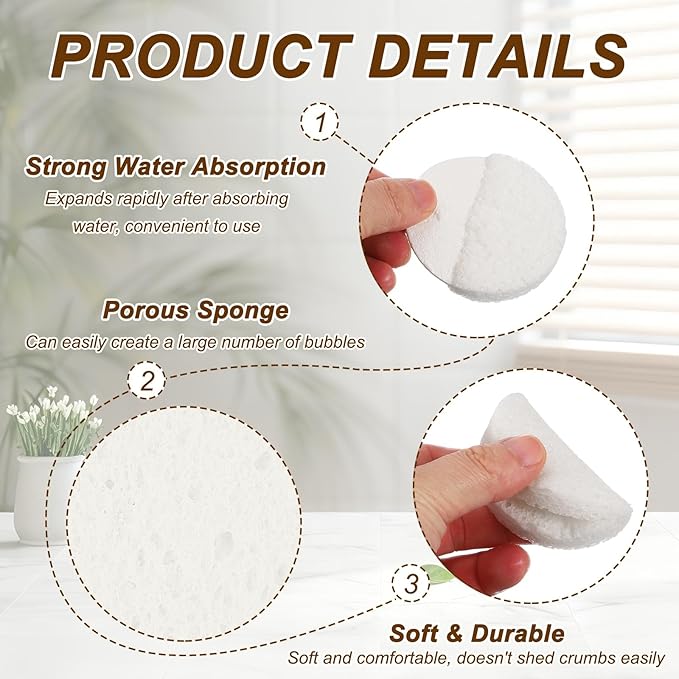 uxcell 20Pcs Cellulose Sponges, Round Kitchen Clean Sponges Non-Scratch Compressed Dish Scrubber for Kitchen Household Cookware Bathroom Cleaning & DIY, White