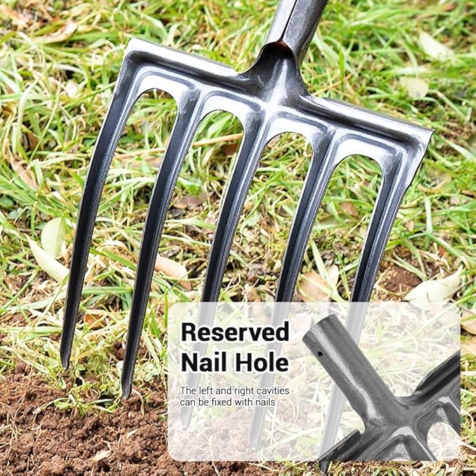 Pitch Fork Head for Garden, 5-Tine Spading Digging Fork Head, Hay Manure Mulch Fork Replacement Head, Metal Pitchfork Head for Ardwork, Farming, and Outdoors