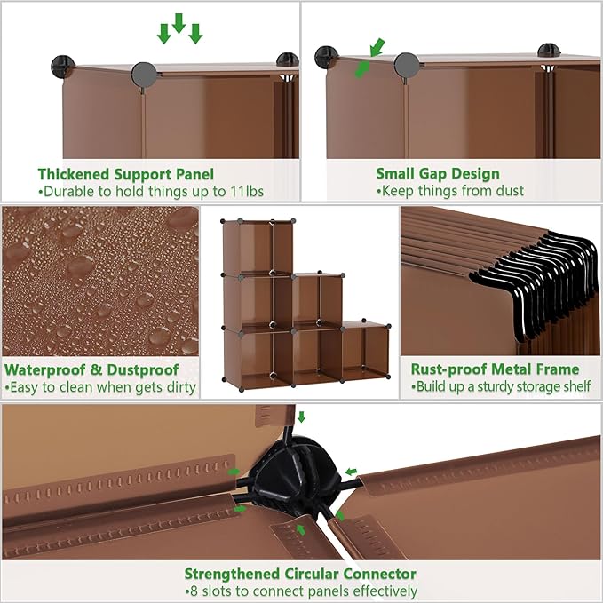 C&AHOME Cube Storage Organizer, 6-Cube Shelves Units, Closet Cabinet, DIY Plastic Modular Book Shelf, Ideal for Bedroom, Living Room, Office, 36.6" L x 12.4" W x 36.6" H Cocoa UPCS06C