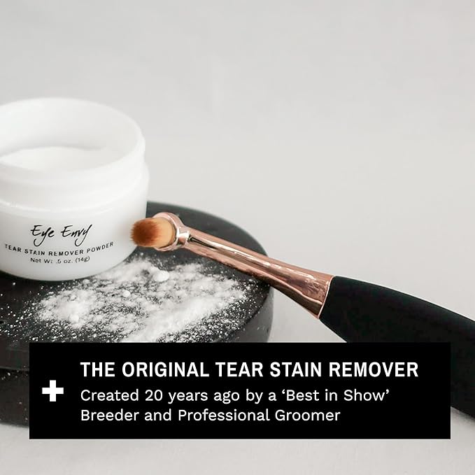 Eye Envy Dog Tear Stain Remover Starter Kit with ProPowder Brush | Stain Solution, Applicator Pads, Stain Powder and Small Applicator Brush | Lasts 30-45 Days
