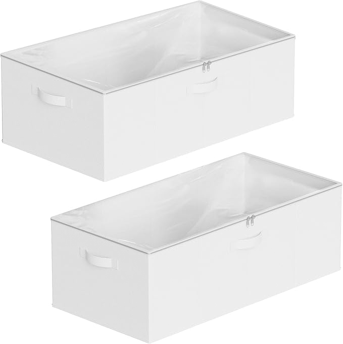 SpaceAid 2 Pack 10" High Under Bed Storage Containers, Large Underbed Storage Organizer Bins with Lids for Bedroom, Dorm, Clothes, Closet Organization, Bed Sheets and Blankets (White)