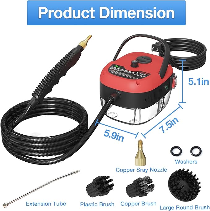 Handheld Steam Cleaner, 2500W Hand-Held High Pressure Portable Cleaning Machine with 3 Brush, High Temperature Steamer for Home Use, Kitchen, Furniture, Bathroom, Car (Red)