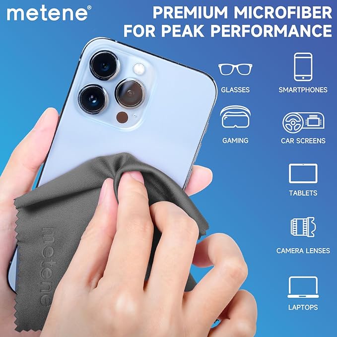 Metene 12 Pack Microfiber Cleaning Cloth (6 "x7"), Individually Wrapped and Equipped with a Storage Box | Microfiber Cloth for Glasses, Screens, Camera Lens and More(Dark Gray)