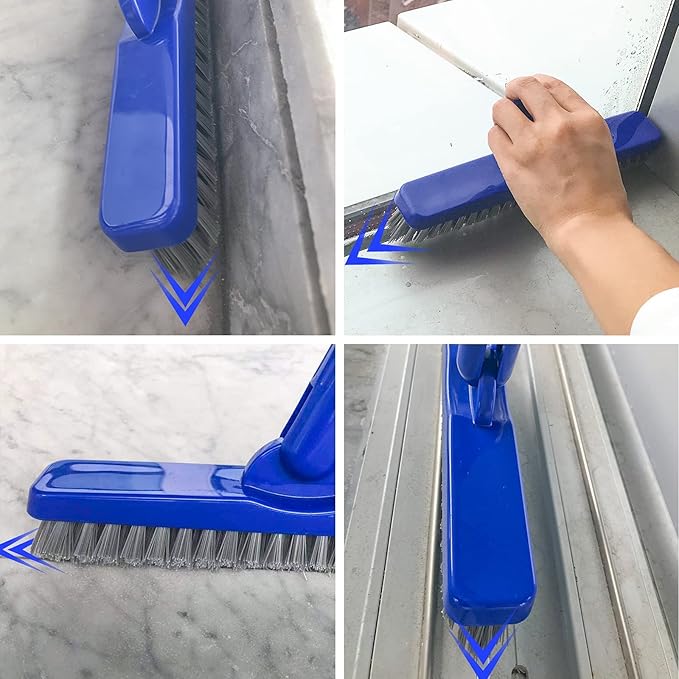 ITTAR Grout Brush with Long Adjustable Handle, Swivel Scrub Brush, V-Shape Grout Line Scrubber with Stiff Bristle for Deep Cleaning Tile Grout, Shower, Kitchen, Hard-to-Reach Corners