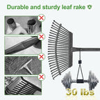 25 Metal Tines Rake for Leaves, 36-73" Adjustable Handle Garden Rakes,18" Wide Heavy Duty Rake with 32Gallon Reuseable Leaf Bag, A Great Cleanup Set for Lawn, Garden, Yards, Shrub,Grass, RV Camping