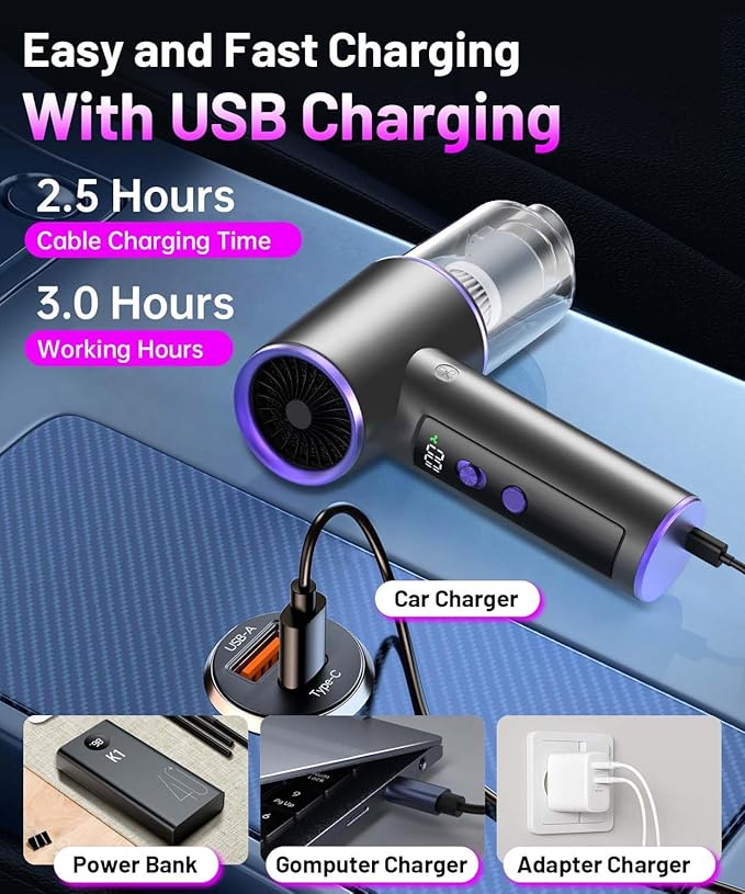Upgrade 4in1 Greenlight Dust Detection Technology Cordless Car Vacuum Cleaner, High Power 15000PA Handheld Vacuum Portable with LED Display, Multi-Nozzles for Car, Home,Office,Camping