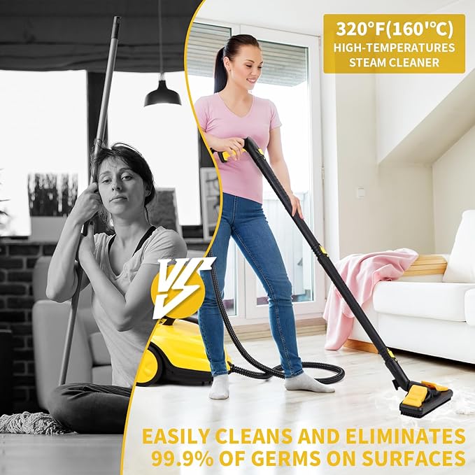 Steam Cleaner, 2000W Portable Household Steamer, 20 Accessories Included Multipurpose Steam Cleaner for Floors, Appliances,Kitchen,Playground,Car (Yellow)