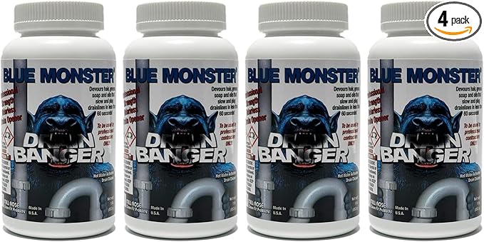Drain Banger Drain Cleaner – Professional Hot Water Activated Formula – Devours Hair, Grease, Soap & Oils in Under 60 Seconds – Odorless & Septic-Safe – Pack of 4 (1 lb Bottles)