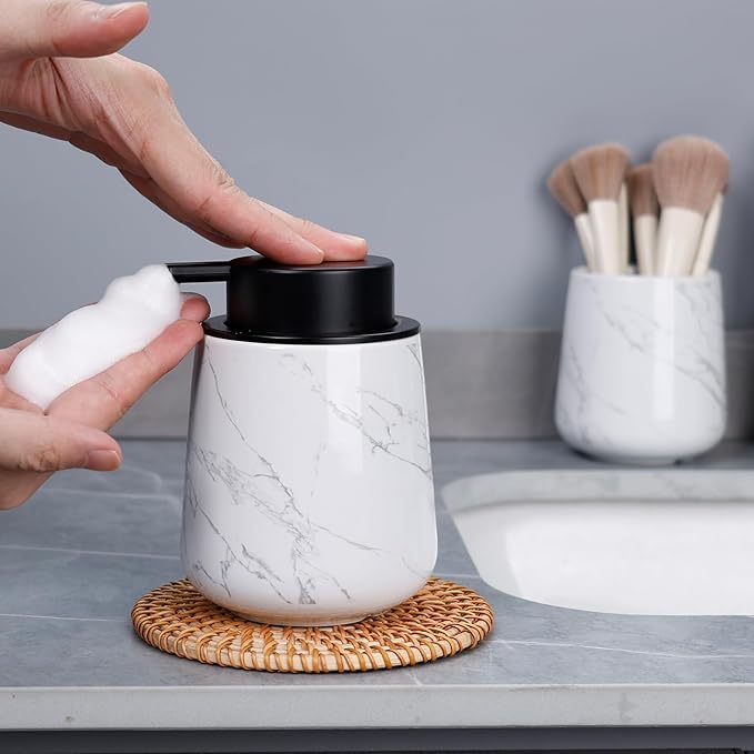 Bosilunlife Ceramic Foaming Soap Dispenser - 12 oz Marble Foam Hand Wash Dispenser Bathroom Countertop Soap Dispensers Kitchen Dish Soap Pump Dispenser Liquid Soap Dispenser for Bathroom