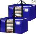 BlissTotes 2 Pack Moving Bags with Clear Window, Storage Bags with Strong Carrying Handles & Zippers,Large Packing Bags for Saving Space, Alternative to Moving Boxes(Blue,20 Gallon)