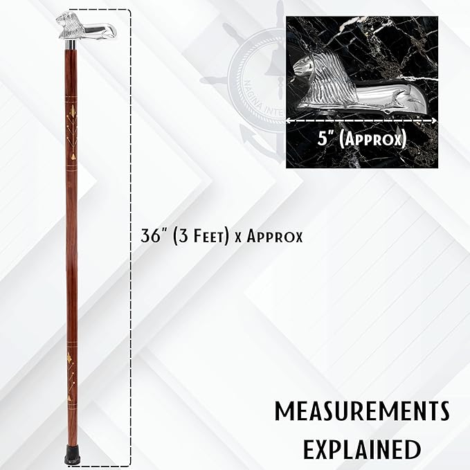 Deluxe Walking Sticks | Rosewood Crafted Cane with Solid Brass Chrome Decorative Bars | Nagina International