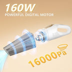 Handheld Vacuum Cordless, 16000Pa 160W Car Vacuum Cleaner with LED Screen,30Min Powerful Hand Held Vacuum Cleaner Portable Cordless Lightweight LED Light Fast Charge Multi-Nozzles for Home Car Office