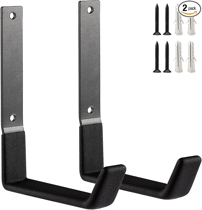 Heavy Duty Wall Hooks, Utility Hooks, Tool Organizer - Large Steel U Hooks for Garage & Garden, Hose Hanger (2 Pack)