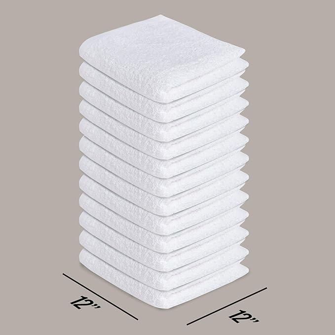 Softolle 100% Cotton Washcloths 24 Pack (12x12 Inches) Soft, Highly Absorbent Washcloth, Face Towels, Wash Cloths for Face, Ring Spun, Bulk Pack (White)