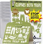 Professor Killamoth Triple Strength Clothes Moth Traps – Safe, Non-Toxic Closet Moth Prevention for Clothes & Wool – Pheromone Traps for House & Wardrobe Protection – 6 Pack
