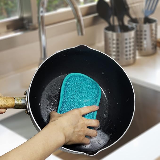 Kitchen Dish Sponge Scrubber Non Scratch, Dishcloth No Odor Reusable Washable Multipurpose Scrub Pads Sponges Heavy Duty for Dawn Dish Soap Cleaning of Sink Pans