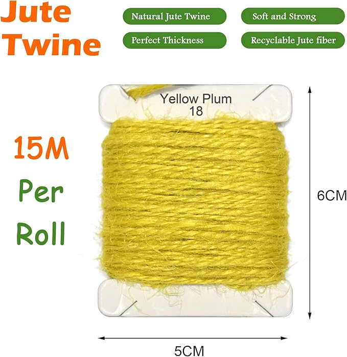 Jute Twine 15m Long Twine String for Crafts Gift Wrapping Packing Gardening Crochet Knitting Macrame Decor (Yellow Plum)
