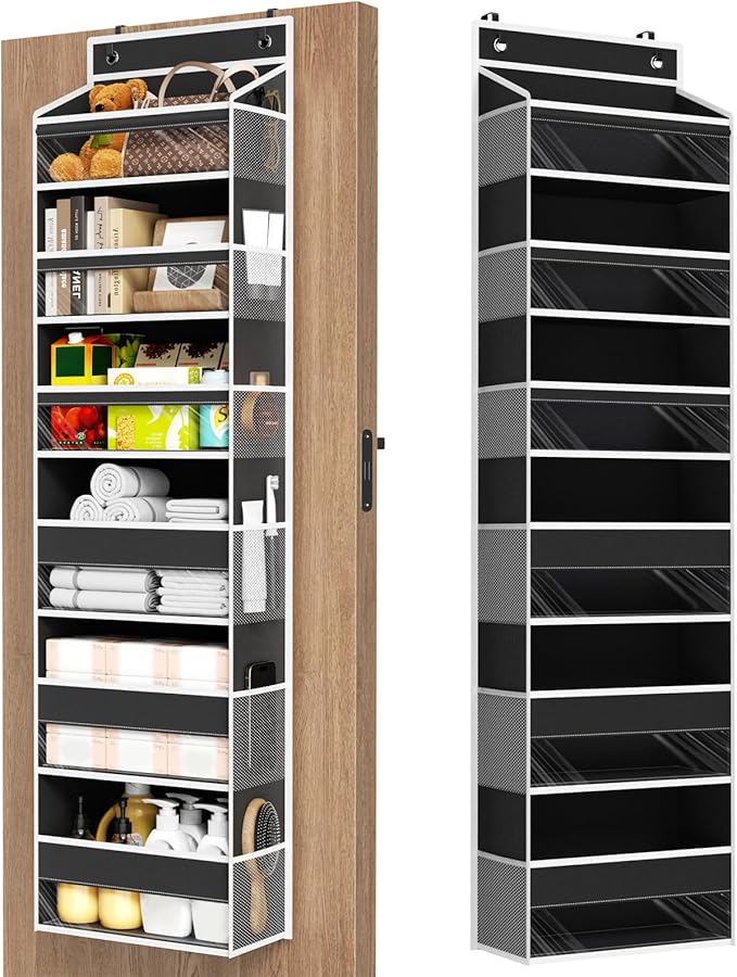 Over The Door Organizer, 6 Shelf Door Hanging Organizers with 6 Large Capacity Pockets, Behind Door Storage Hanging Shelves for Closet Wall Bathroom Bedroom Nursery