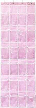 Simple Houseware 24 Pockets - Crystal Clear Over The Door Hanging Shoe Organizer, Pink (64'' x 19'')