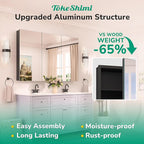 TokeShimi 48x26 Recessed Medicine Cabinet with Mirror Aluminum Black, Tempered Frameless Bathroom Mirror with Storage Adjustable, White Wall Mounted Medicine Cabinet for Bathroom Farmhouse