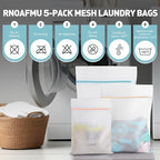 5-Pack Mesh Laundry Bags for Delicates | Zippered Wash Bags for Bras, Shoes, Travel, College Dorm Essentials in 3 Sizes (2 Small, 2 Medium, 1 Large)