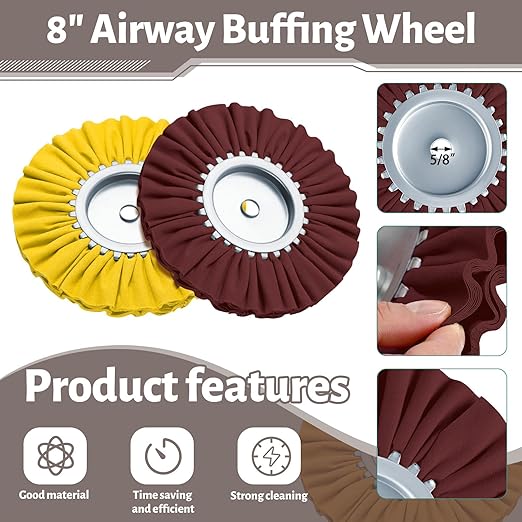 Liliful 15 Pcs 8" Airway Polishing Wheel Kit in Diameter 5/8", Metal Aluminum Buffing Wheel and Polishing Compound and Buffing Drill and Rake Pad for Angle Grinder Mirror Metal Finish (Dark Color)